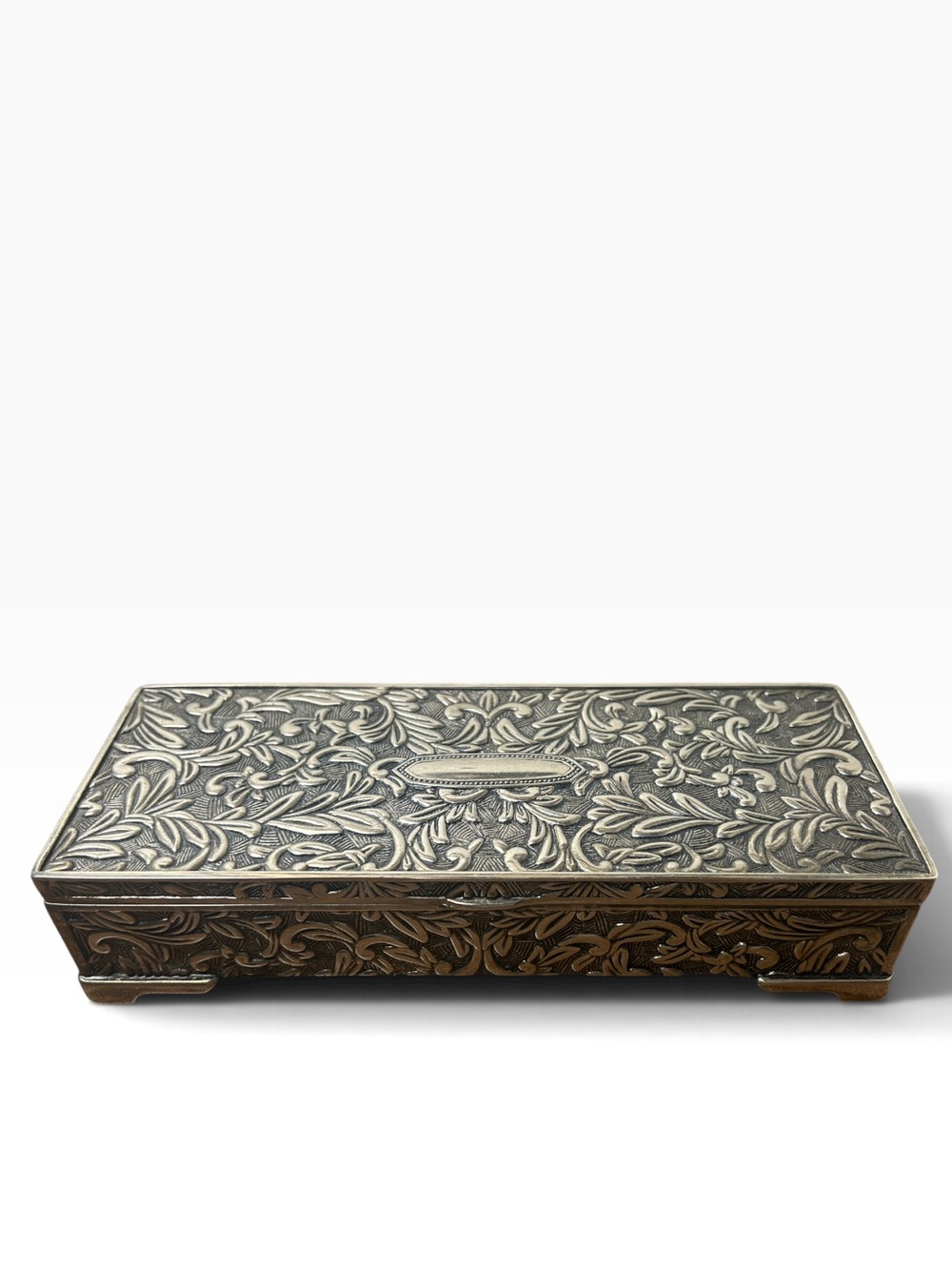 Ornate Gold Tone Floral Jewellery Box with Mirror & Ring Storage